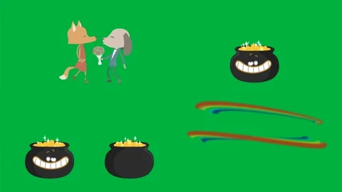 Four 2d characters black bomb yellow crown green potion orange torch. Stock Footage 310122997