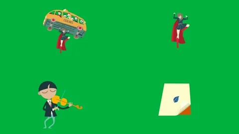 Four 2d characters rainbow umbrella red magician blue boy yellow paper. Stock Footage 310122976