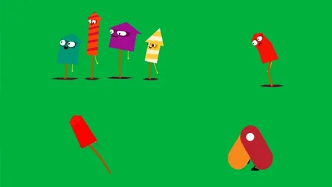Four 2d characters red popsicle purple backpack blue cup orange soda can. Stock Footage 310122996