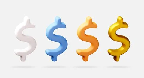 Four 3D dollar signs with silver blue and gold Stock Illustration