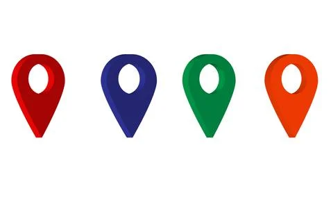 Four 3d location pointers in red blue green with distinct map pin Ilustração Stock