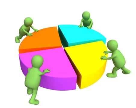 Four 3d puppets, making the round diagram Stock Illustration