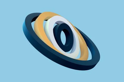 Four 3D rings rotate around a common center Stock Illustration
