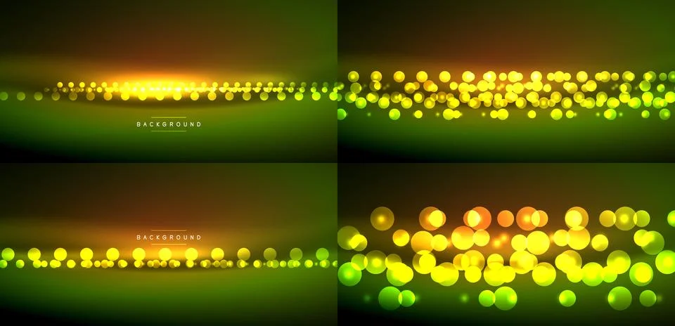 Four abstract backgrounds. Gradient colors, yellow, green, orange. Bokeh effe Stock Illustration