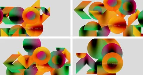Four abstract backgrounds. Overlapping circles, vibrant colors, geometric shapes Stock Illustration
