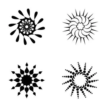 Four abstract circular sun ethnic flower symbols 스톡 일러스트
