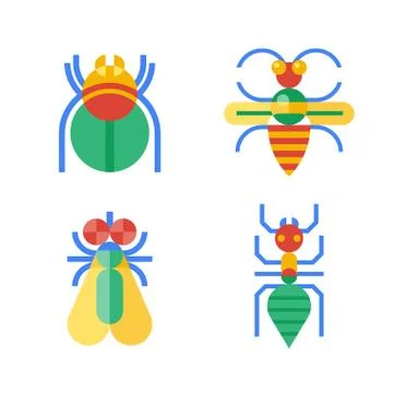 Four abstract colored insects. Stock Illustration