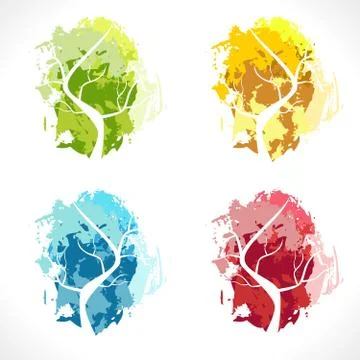 Four Abstract Colors trees. Different Grunge Design Elements Collection. Jpeg Illustrazione stock
