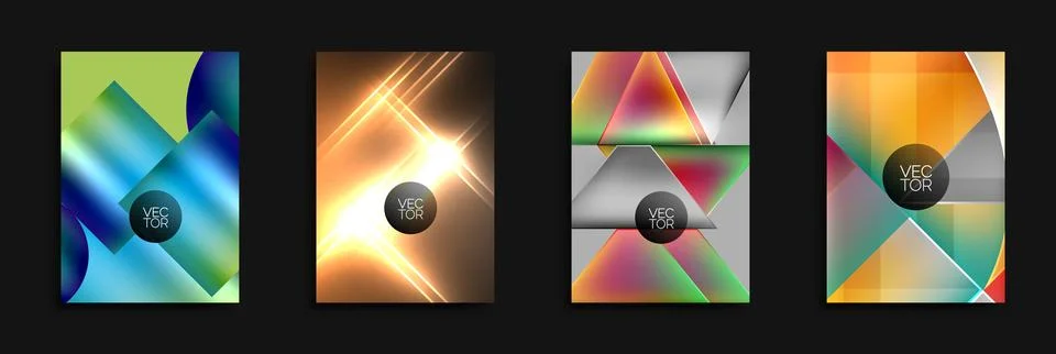 Four abstract vector backgrounds. Bright gradients, geometric shapes, dynamic イラスト素材