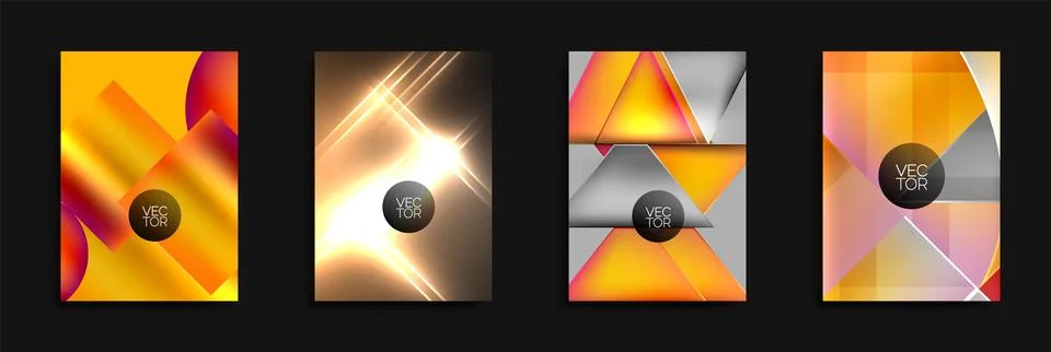 Four abstract vector backgrounds. Bright colors, geometric shapes, dynamic Illustrazione stock