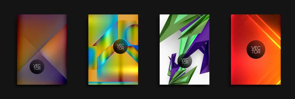 Four abstract vector backgrounds. Each features vibrant color gradients, 스톡 일러스트