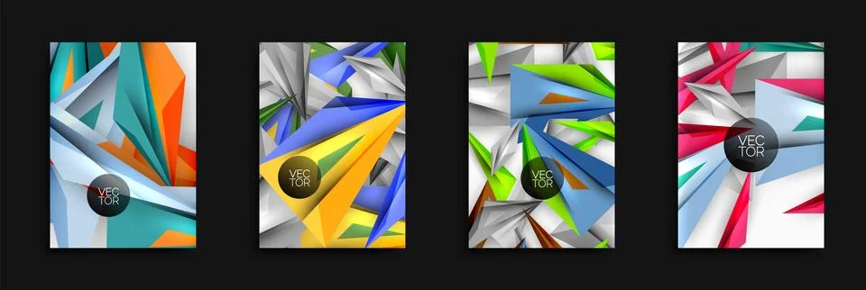 Four abstract vector backgrounds. Geometric shapes overlap, creating dynamic Stockillustratie