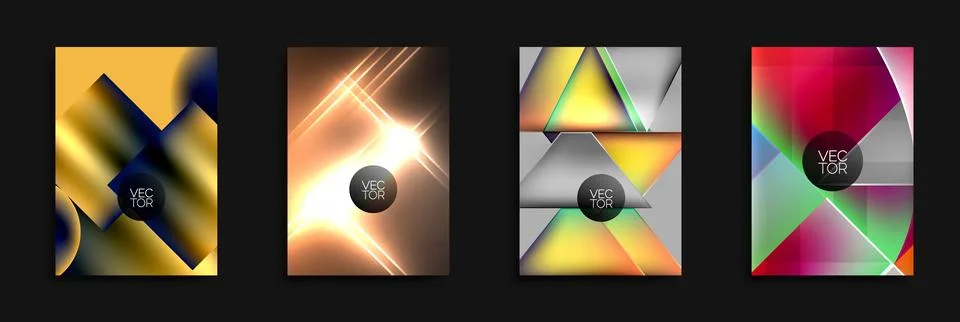Four abstract vector backgrounds. Geometric shapes overlap, creating vibrant Stock Illustration