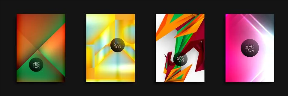 Four abstract vector backgrounds. Vibrant colors blend, creating dynamic 스톡 일러스트