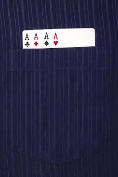 Four ace cards inside   front pocket blue male shirt Stock Photos