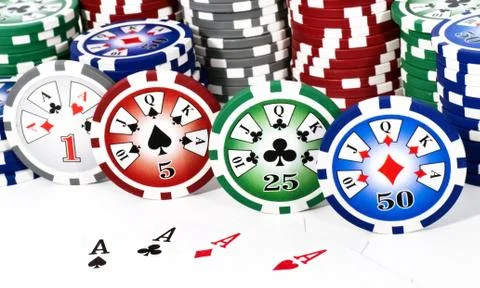 Four aces and chips Stock Photos
