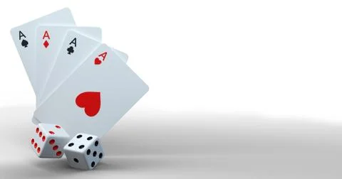 Four Aces And Dices With Shadow - 3D Illustration Stock Illustration