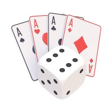 Four Aces and White Dice on White Background. 3D render illustration Stock Illustration