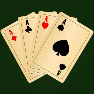 Four aces on green background Stock Illustration