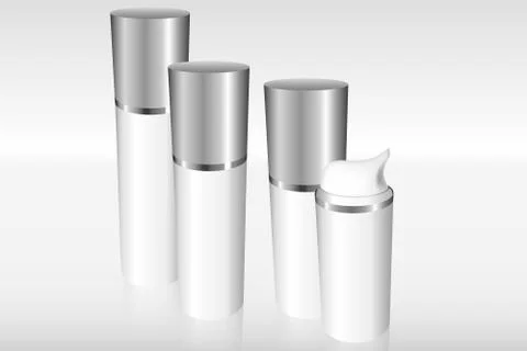 Four Airless Bottles with a silver cap Stock Illustration