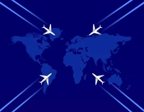Four airplanes and map Stock Illustration