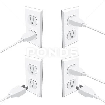 Four american abstract wall outlets with two inputs and plugs Stock Illustration
