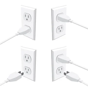 Four american abstract wall outlets with two inputs and plugs Stock Illustration