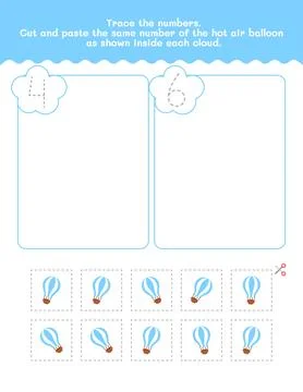 Four And Six Count And Tracing Number Worksheet. Cut And Paste Worksheet Wi.. Stock Illustration