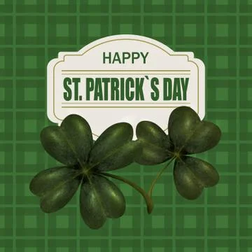 Four and three leaf clover. Greeting inscription St. Patrick Dn. Isolated o.. Stock Illustration