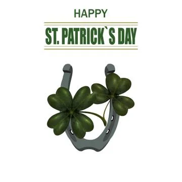 Four and three leaf clover, iron horseshoe for good luck. Greeting inscript.. Stock Illustration