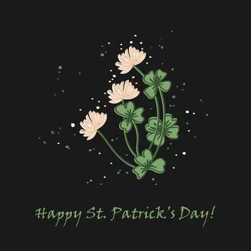 Four and three leaf clover and white clover flower. Saint Patrick day design  Stock Illustration