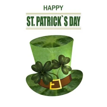 Four and three leaf clovers, green hat. Greeting inscription St. Patrick s .. Stock Illustration