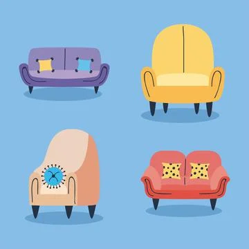 Four armchairs and sofas Illustrazione stock