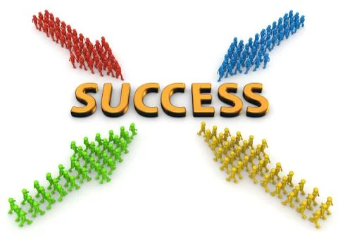 Four arrows of characters going to success - concepts collection Stock Illustration