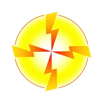 Four arrows in the form of lightning converge inside the yellow circle Stock Illustration