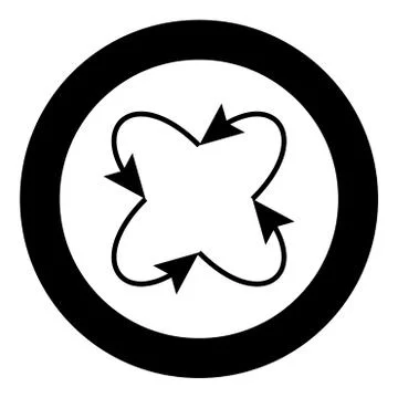 Four arrows in loop in and from center black icon in circle 스톡 일러스트