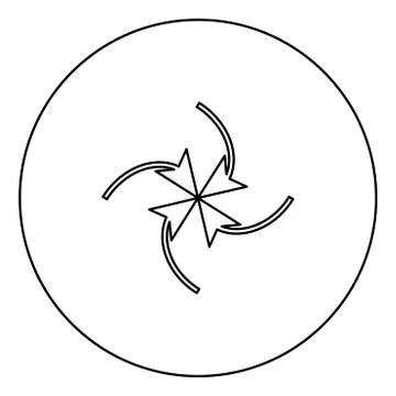 Four arrows in loop in  center black icon outline  in circle image 스톡 일러스트
