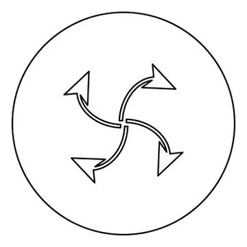 Four arrows in loop from  center black icon outline  in circle image 스톡 일러스트
