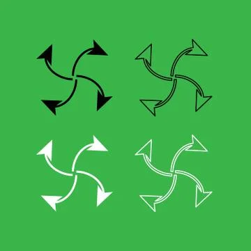 Four arrows in loop from  center icon  Black and white color set Stock Illustration