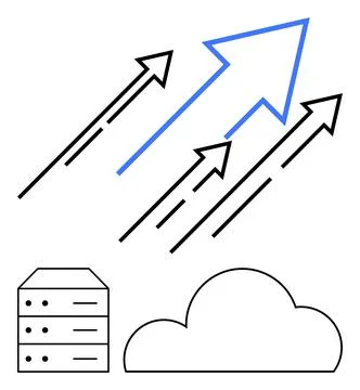 Four arrows pointing up, symbolizing growth and progress, accompanied by serv Illustrazione stock