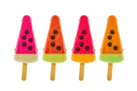 Four assorted fruit popsicles Stock Photos