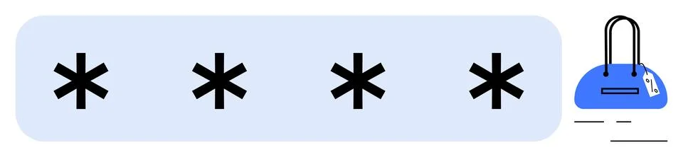 Four asterisks within a rectangular field indicating hidden password, next to Stock Illustration