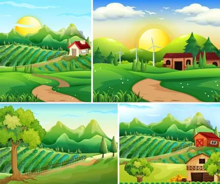 Four background scenes of farmyard Stock Illustration