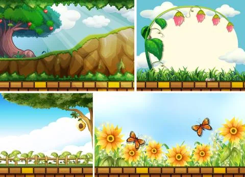 Four background scenes of parks Stock Illustration