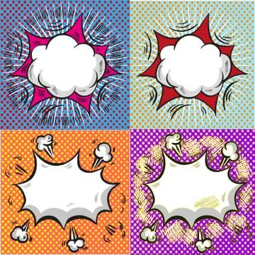 Four backgrounds pop art comics style design. Vector illustration Stock Illustration