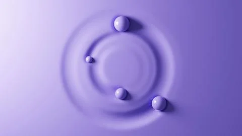 Four balls roll in a circle on a soft surface. Top view of spheres in contact Stock Illustration