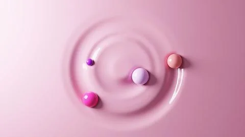 Four balls roll in a circle on a soft surface. Top view of spheres in contact Stock Illustration