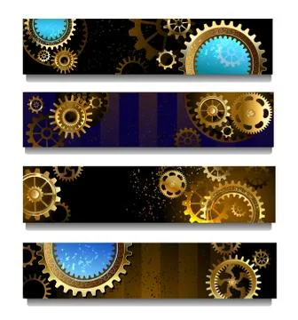 Four banners with gears Stock Illustration
