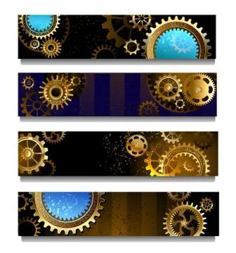 Four Banners with Gears Stock Illustration