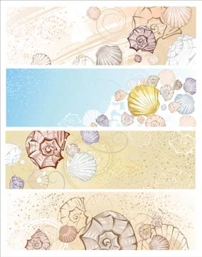 Four Banners with Seashells Stock Illustration